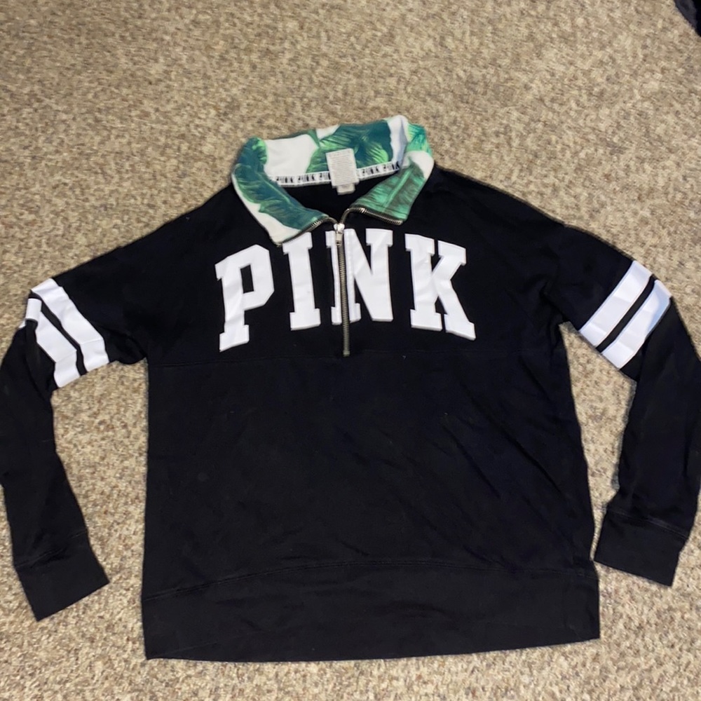 black, white, and green PINK quarter zip